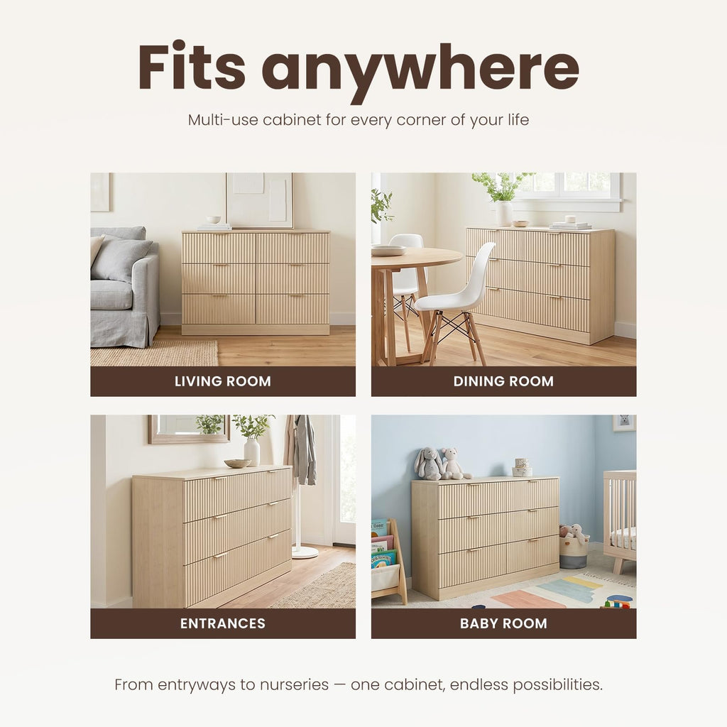 Natural Wood 6 Drawer Dresser I474