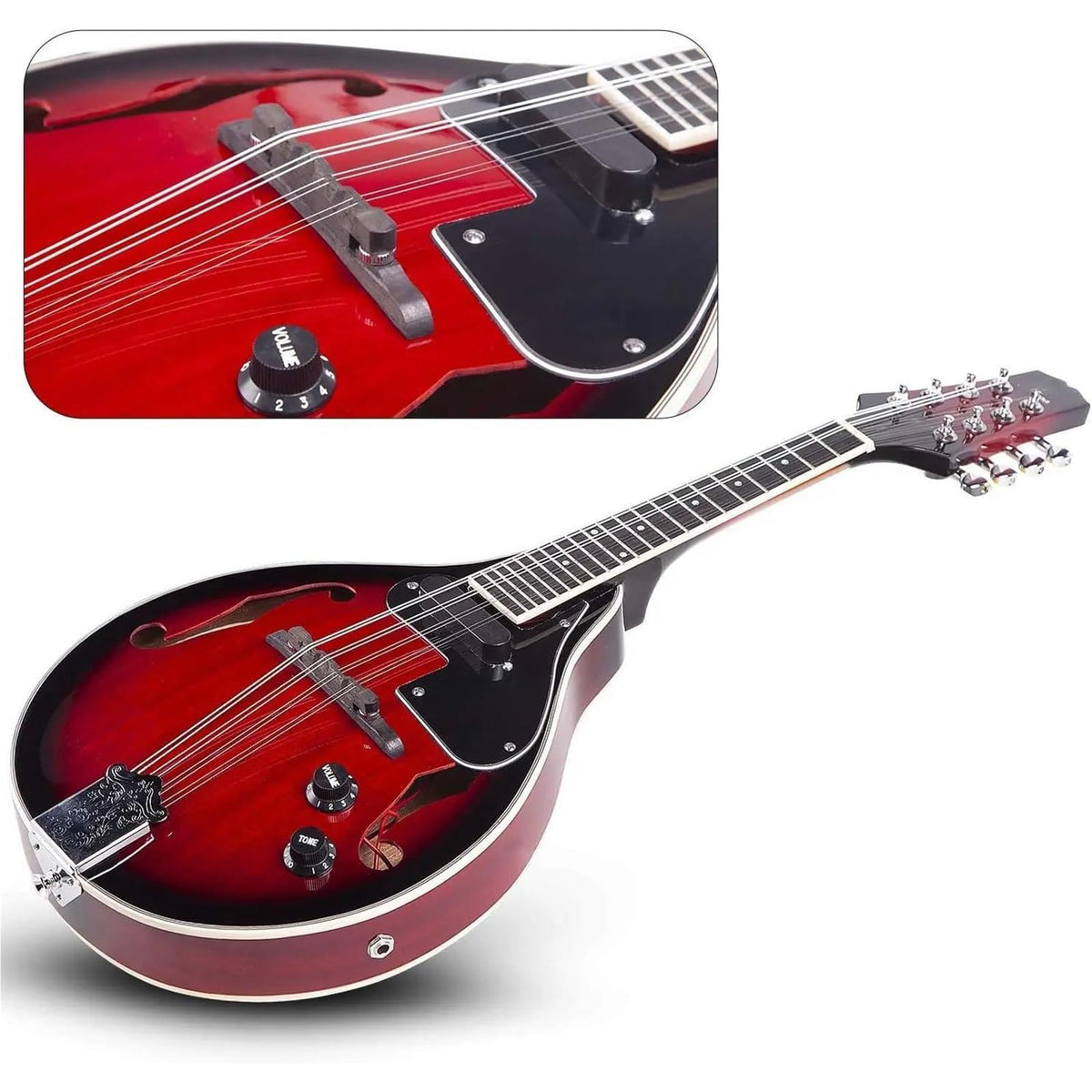 Red Sunburst Mahogany Wood A Style Acoustic Electric Mandolin K2358