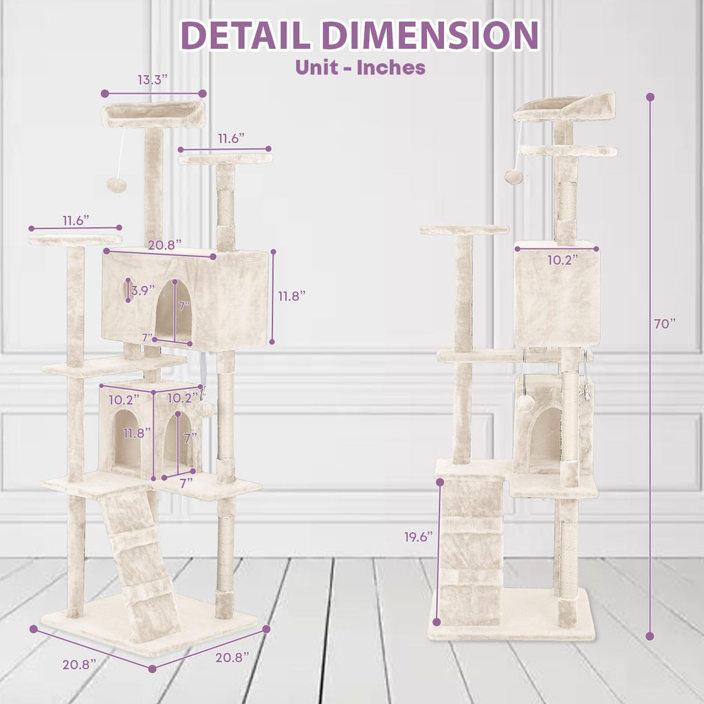 70 Inches Multi-Level Cat Tree with Scratching Posts W502