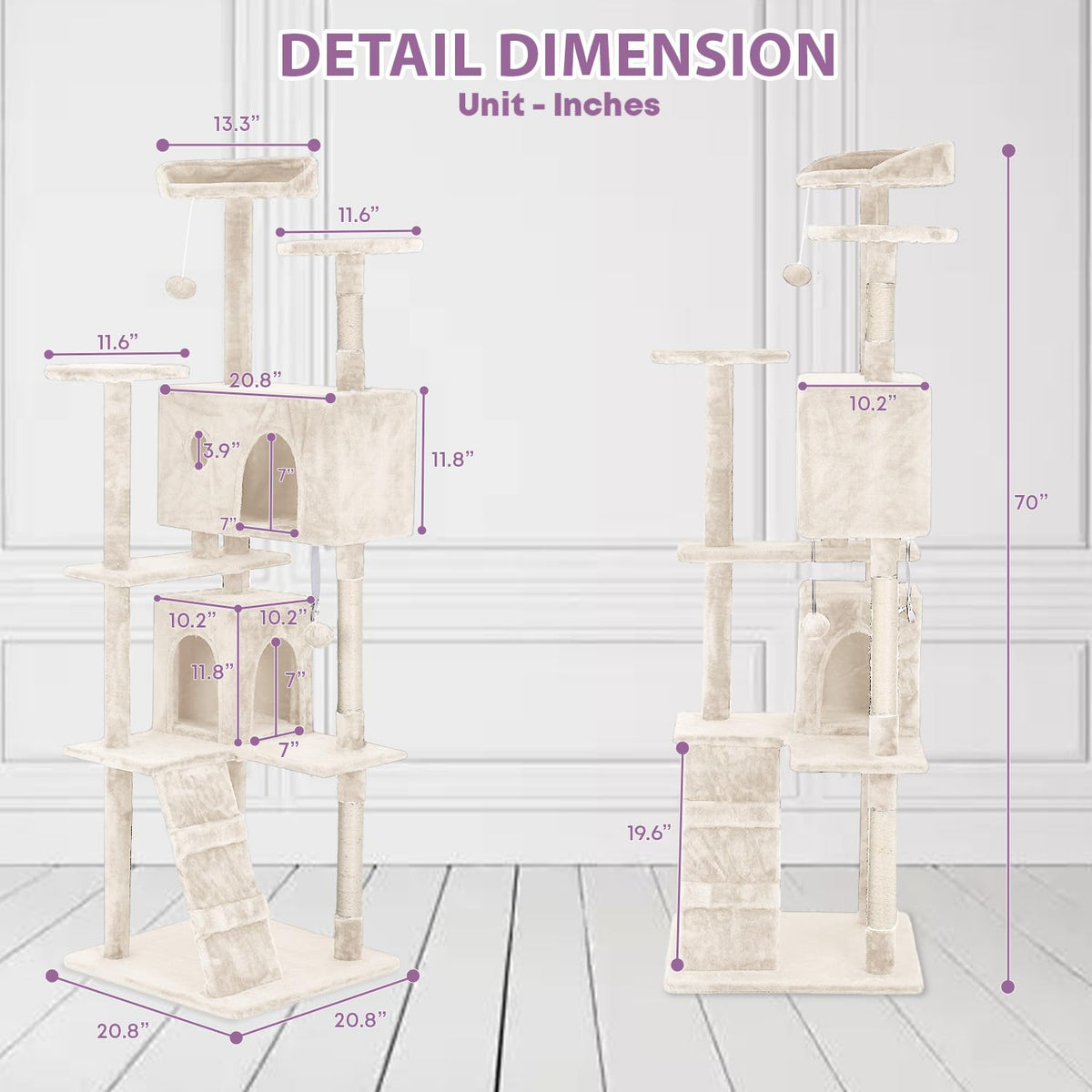 70 Inches Multi-Level Cat Tree with Scratching Posts W502