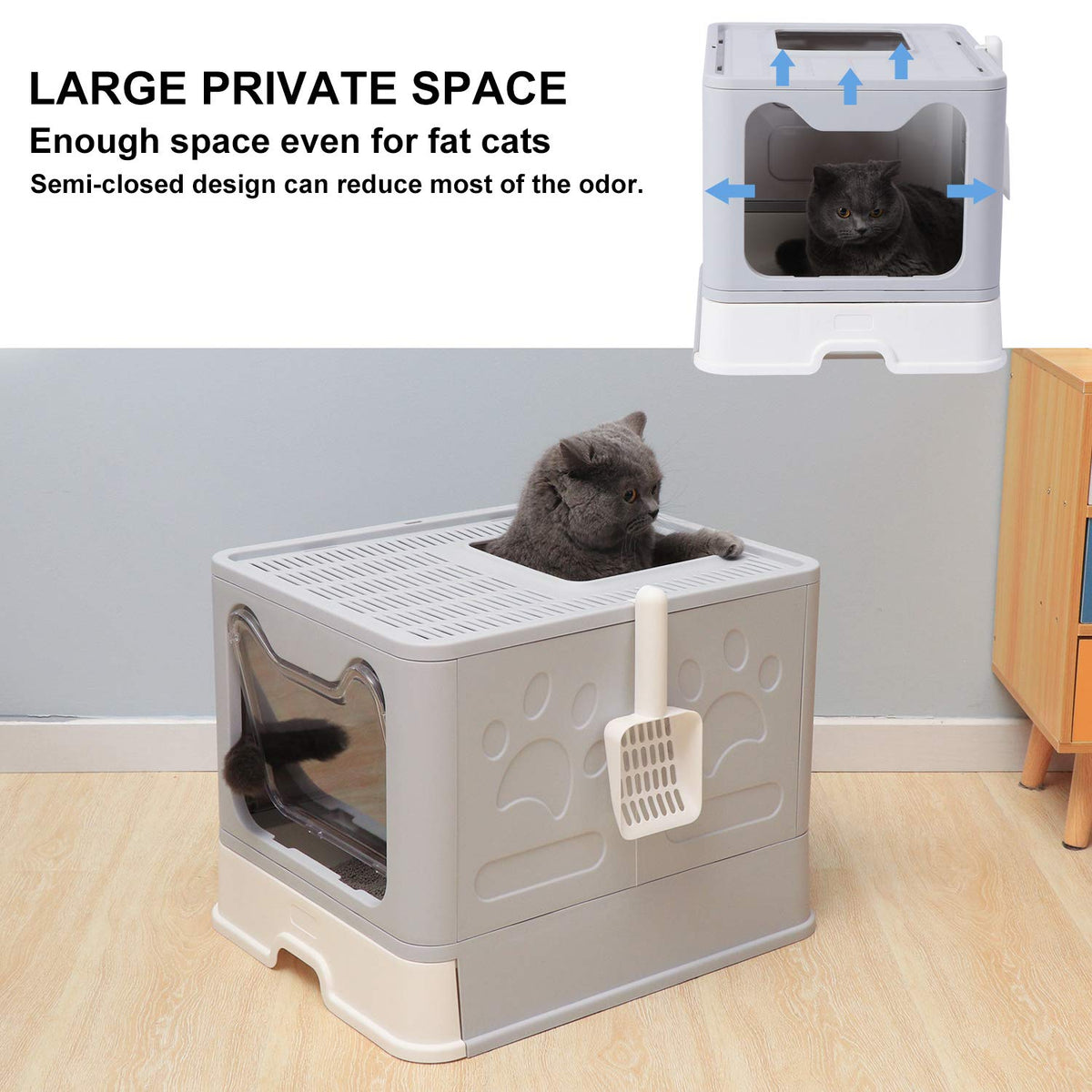 Large Foldable Cat Litter Box with Lid and Scoop P11200