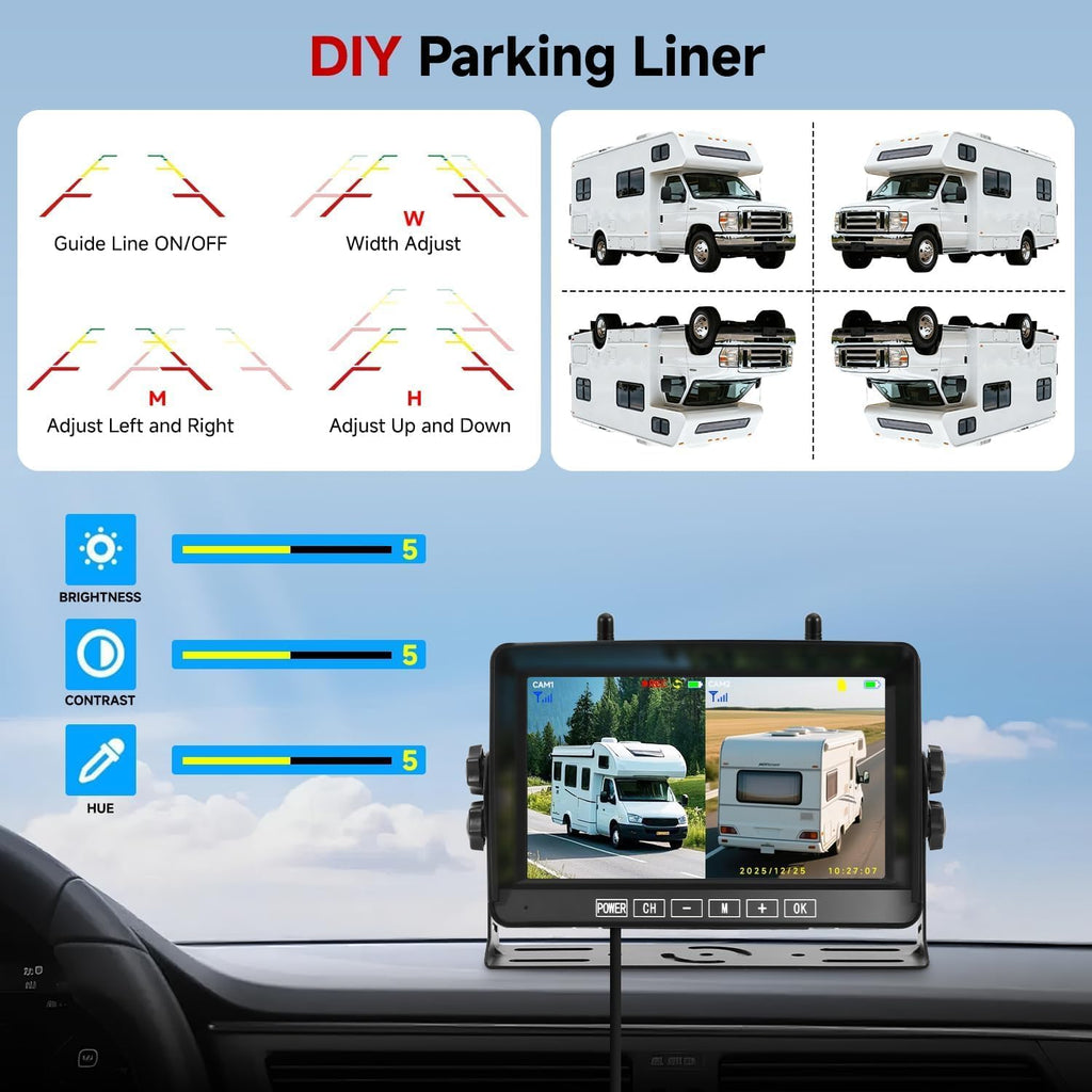 Dual Magnetic Wireless Backup Camera, 7” 1080P HD 4CH DVR Monitor W13143