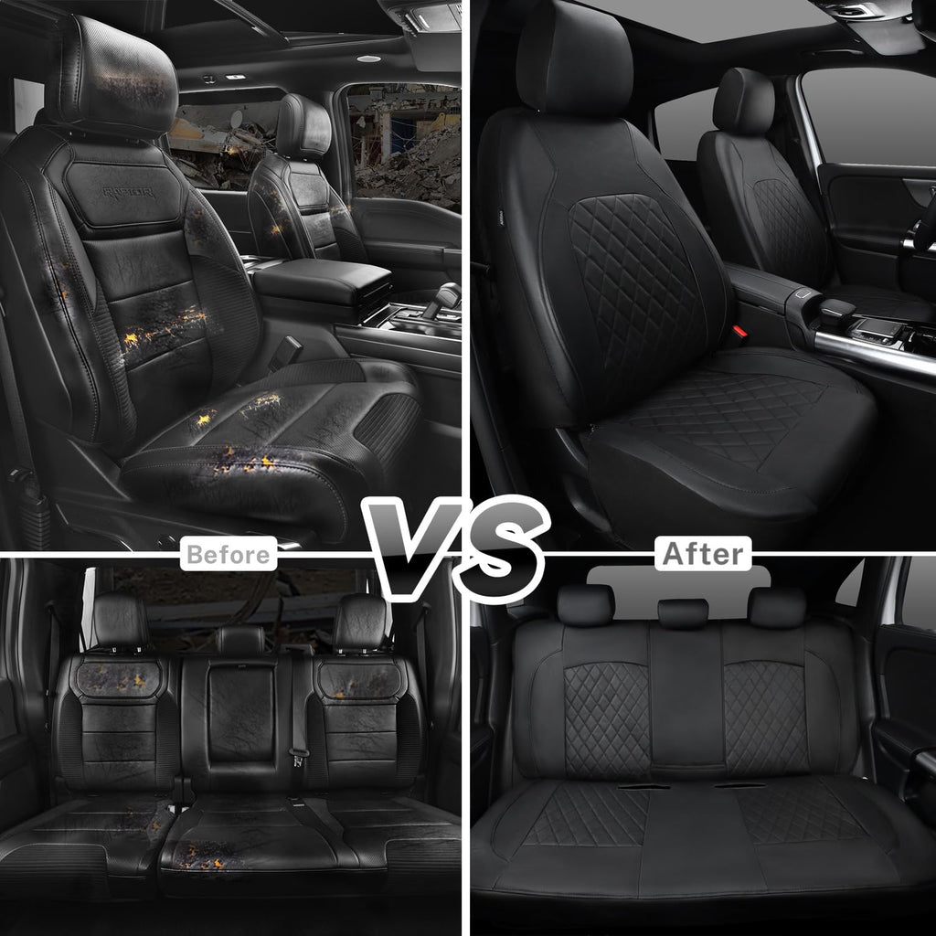 Faux Leather Car Seat Covers Full Set, Airbag Compatible, Breathable, All Black A602179