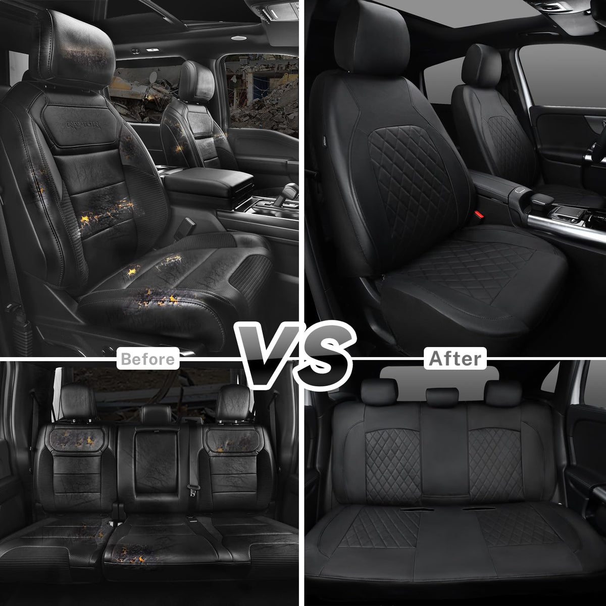 Faux Leather Car Seat Covers Full Set, Airbag Compatible, Breathable, All Black A602179