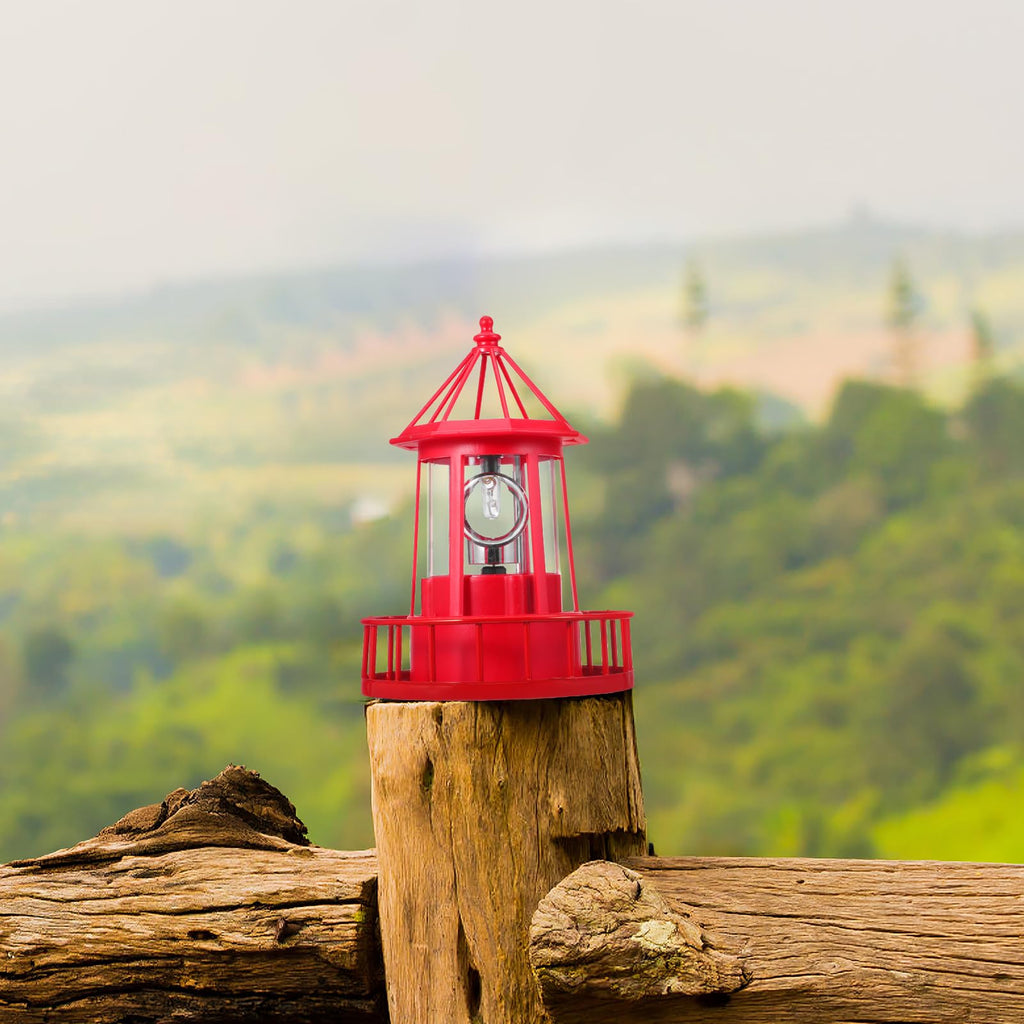 Solar Lighthouse Rotating Beacon Light Red Iron J2926