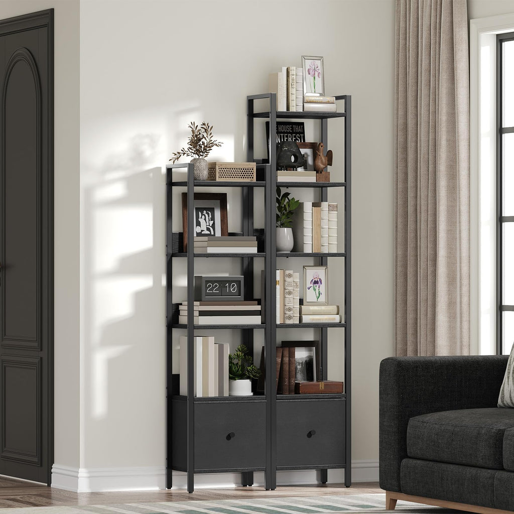 Black 5-Tier Bookshelf with Drawer U411204