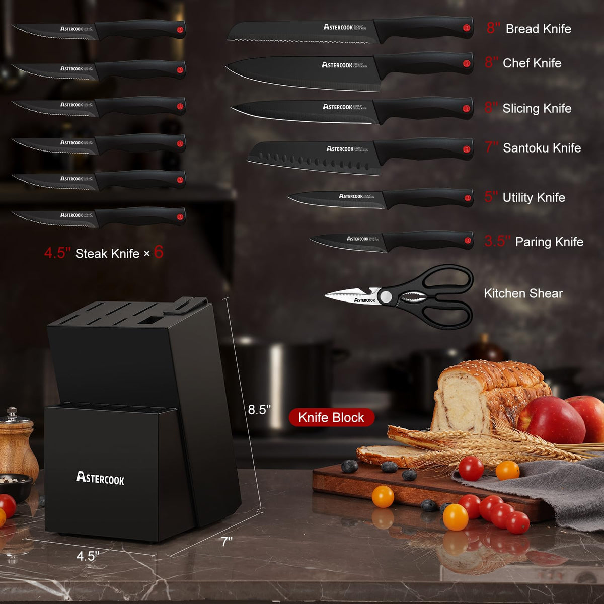 15 Pc German Knife Set with Block and Sharpener P1267