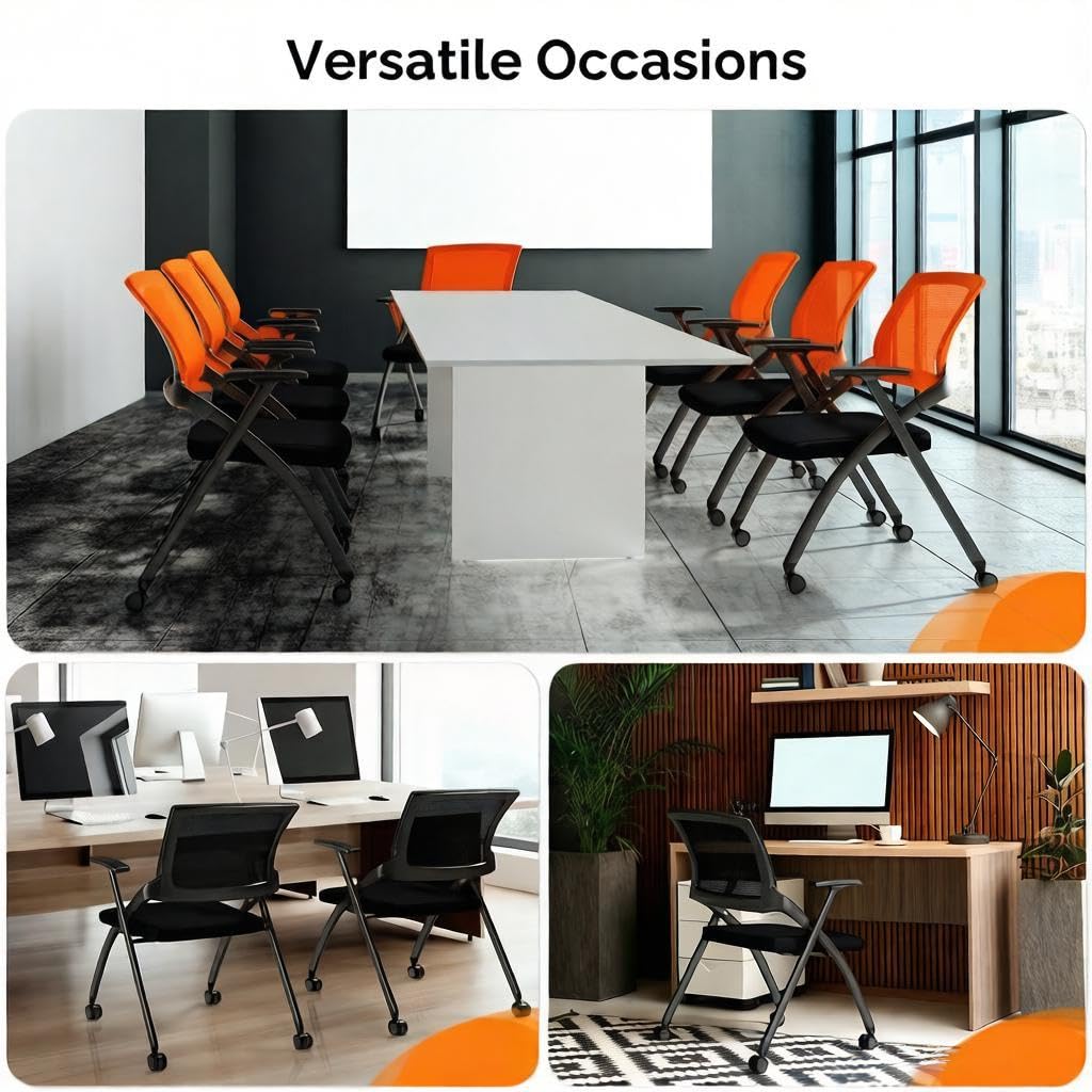 Black Stackable Folding Office Chair with Wheels A8517
