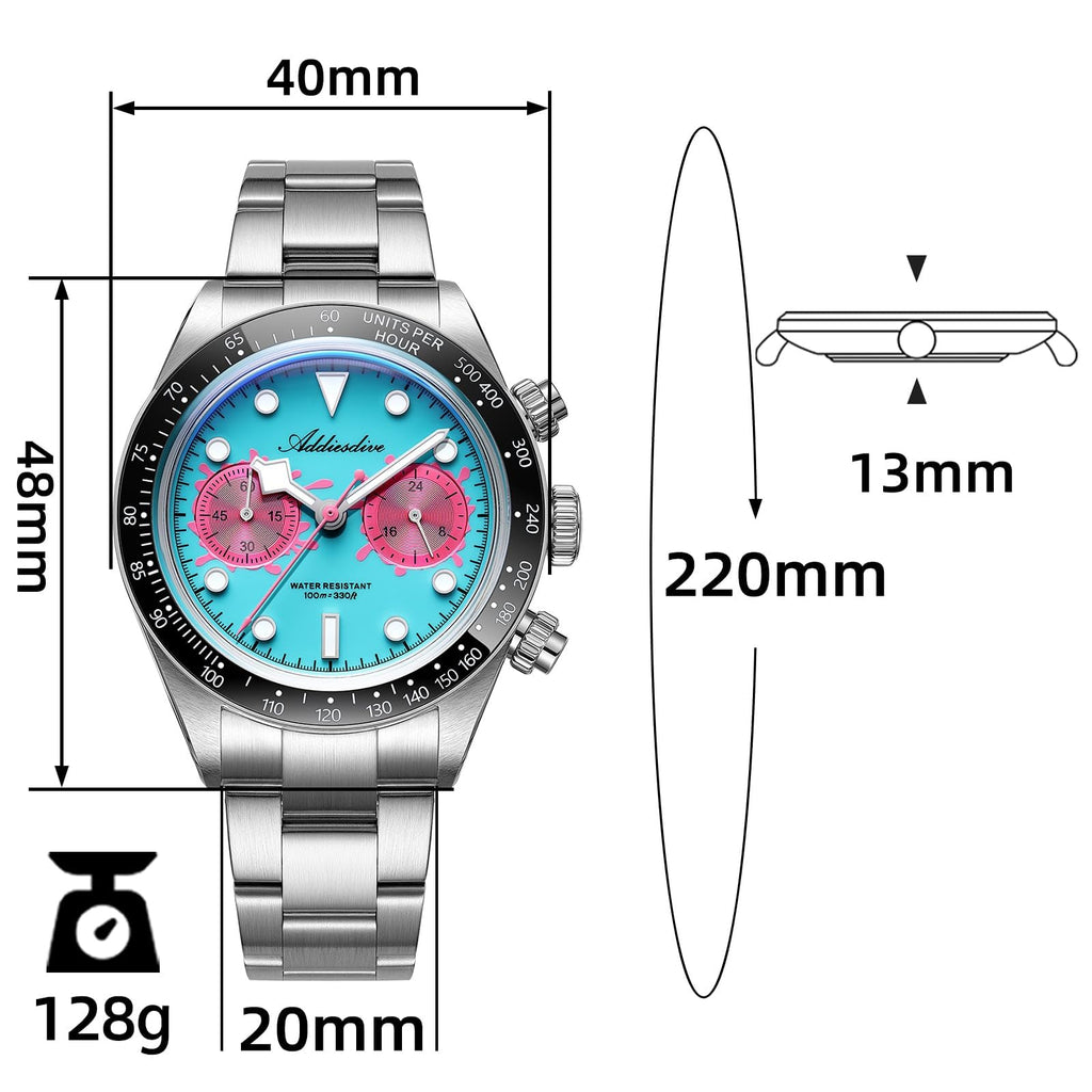 Mens Chronograph Watch Ceramic Tachymeter Bezel 100 M Waterproof U2976