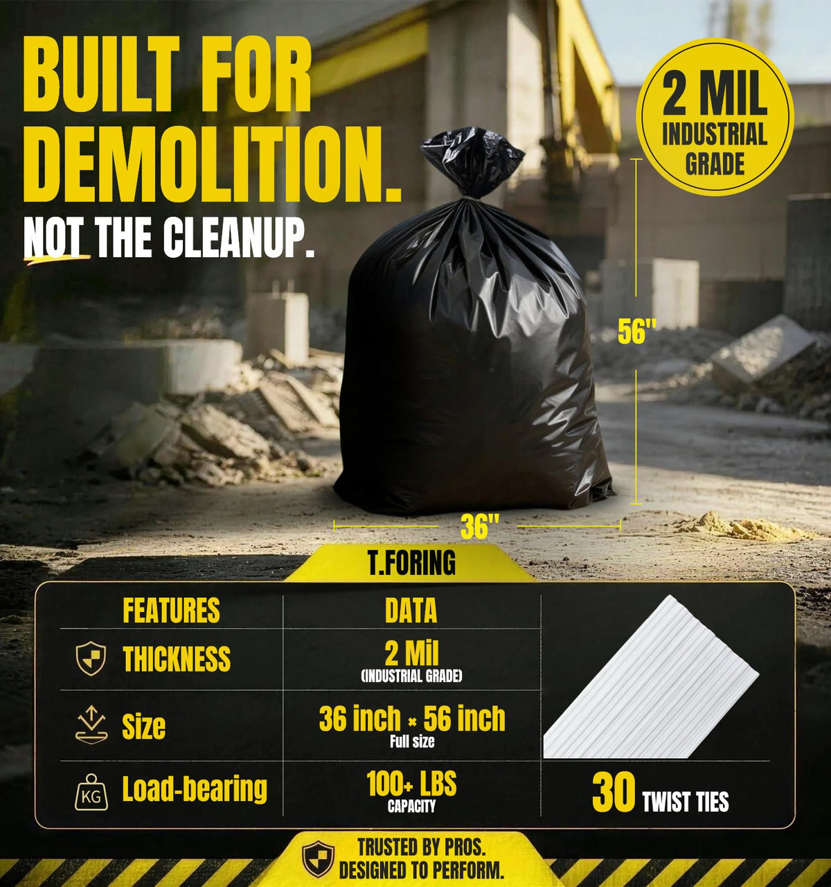 55 Gallon Heavy Duty 2 Mil Black Garbage Bags R99023