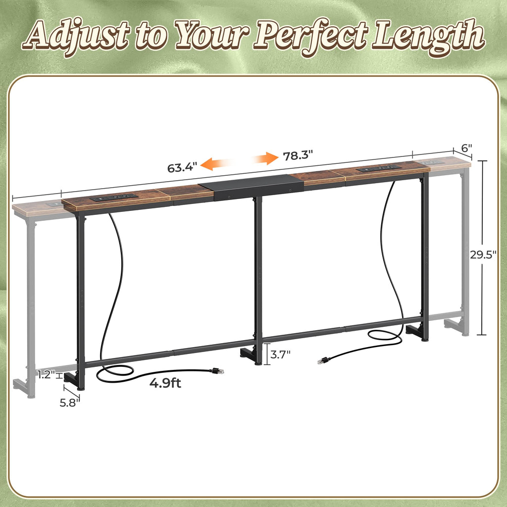 Extendable Behind Couch Table with Outlets U21147