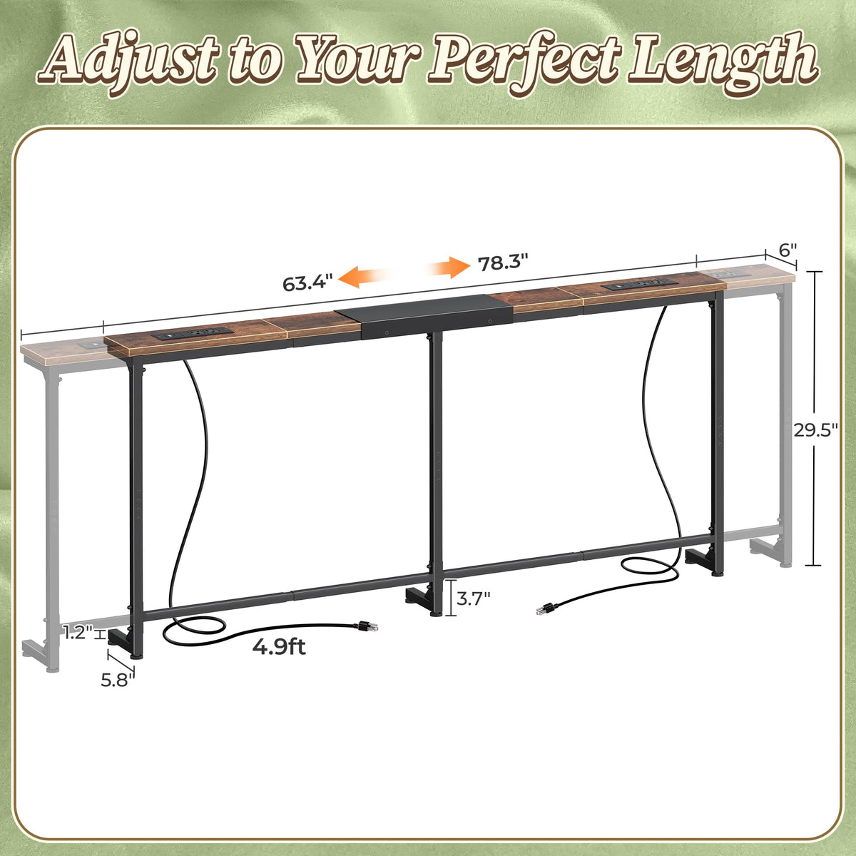Extendable Behind Couch Table with Outlets U21147