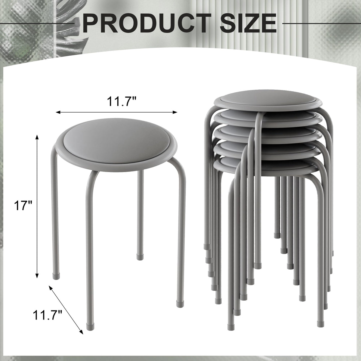 Grey 17 Inch Padded Steel Stacking Stools L322253