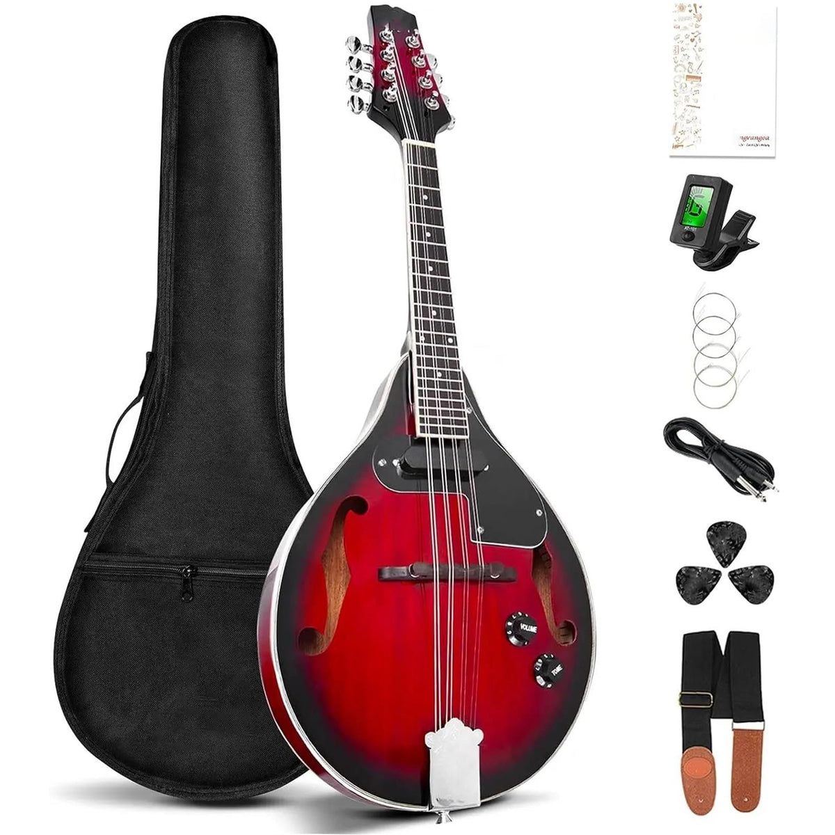 Red Sunburst Mahogany Wood A Style Acoustic Electric Mandolin K2358