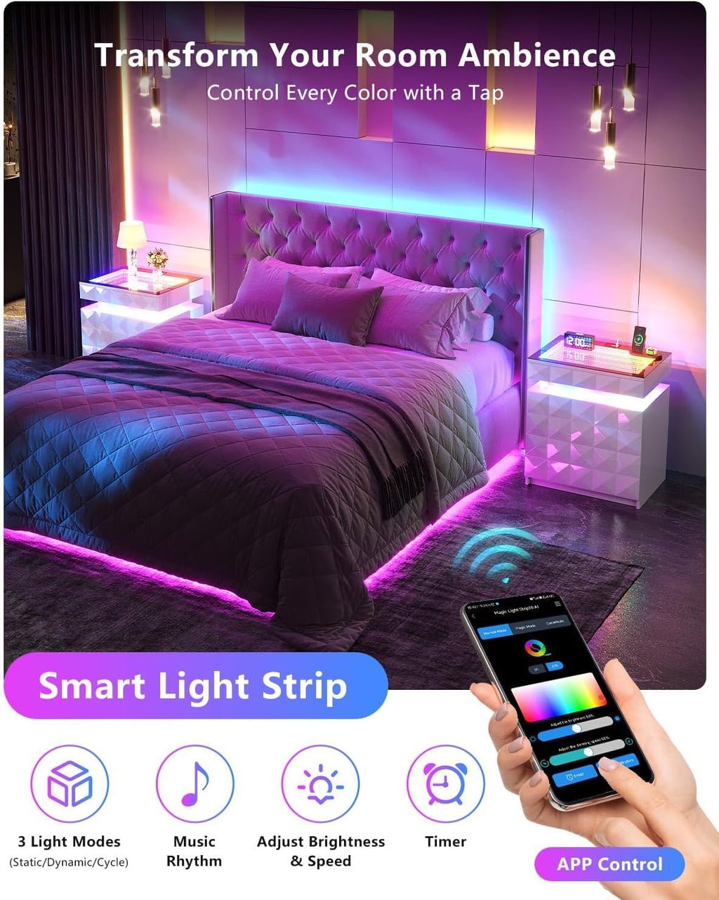 Night Stand with Charging Station & RGB Lights T755