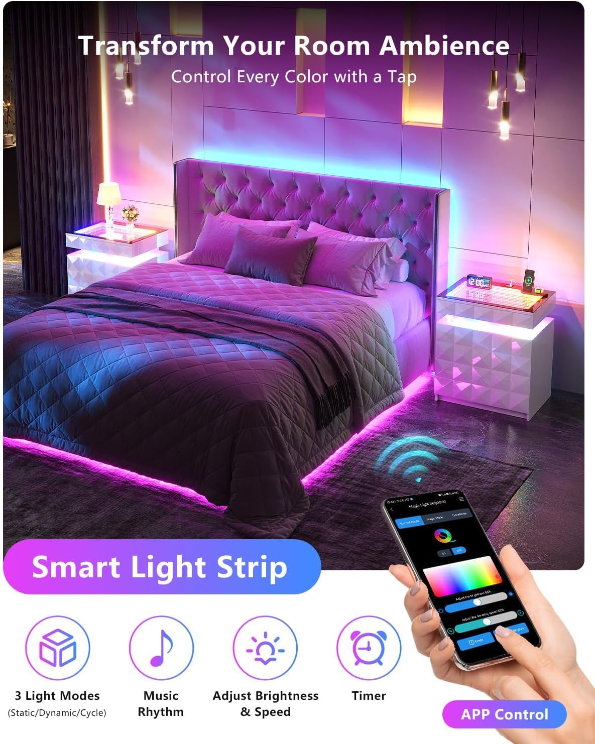 Night Stand with Charging Station & RGB Lights T755