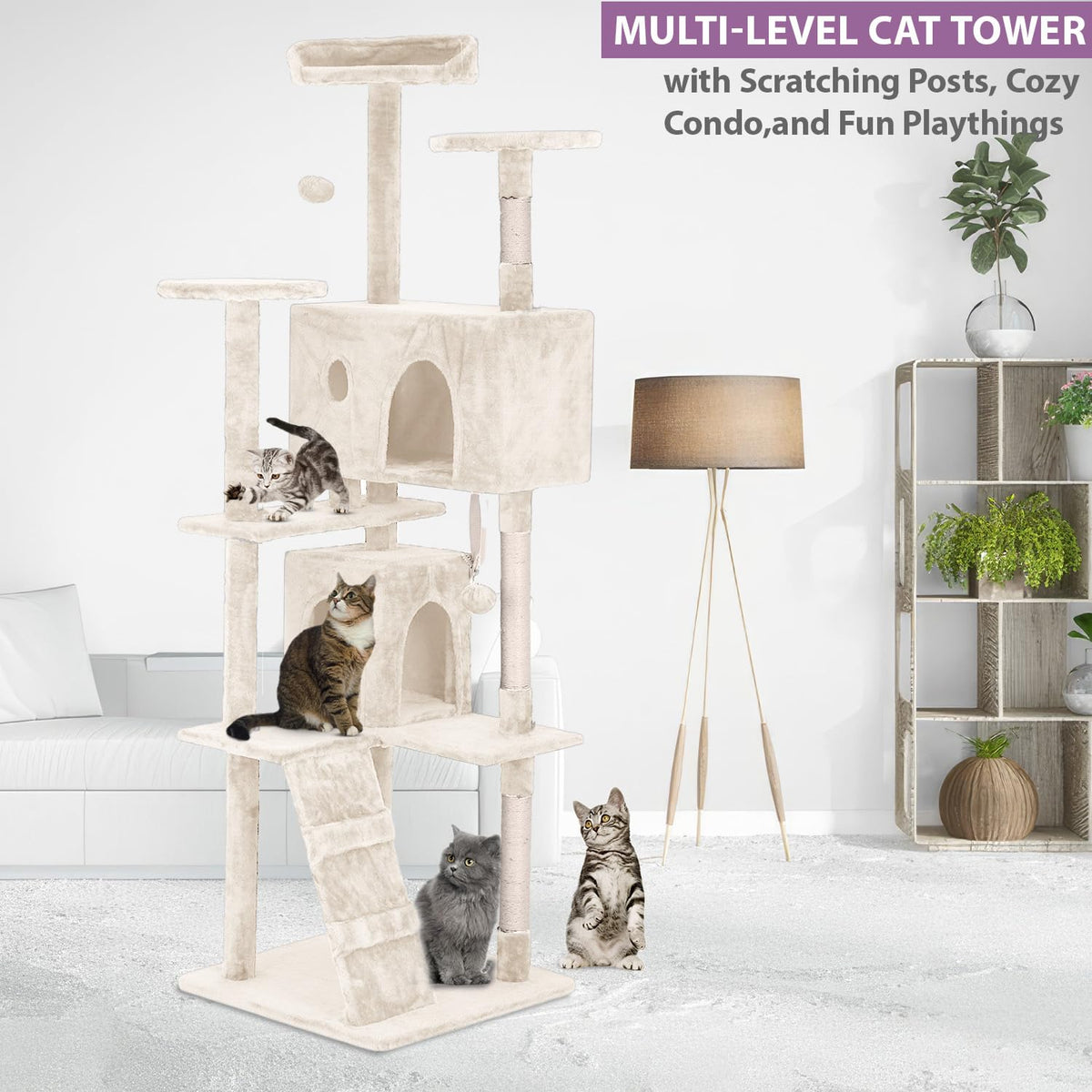 70 Inches Multi-Level Cat Tree with Scratching Posts W502