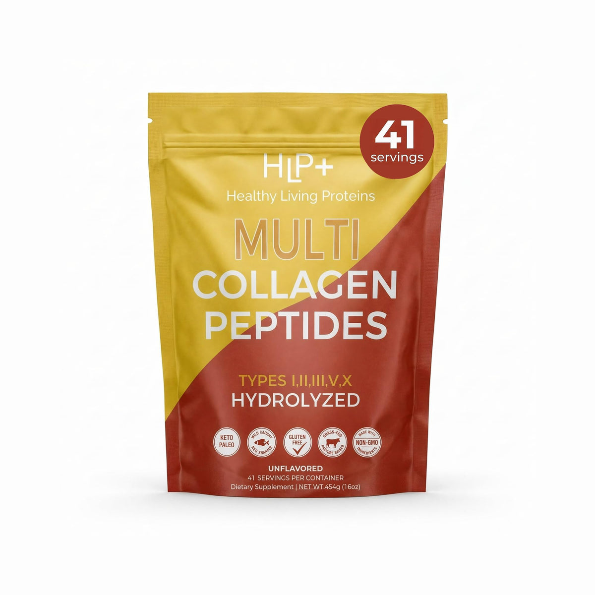 Multi Hydrolyzed Collagen Peptides Type I, II, III, V, & X Grass Fed Bovine Wild Caught Marine Free Range Chicken Gluten Free Unflavored 1 Pound O262001