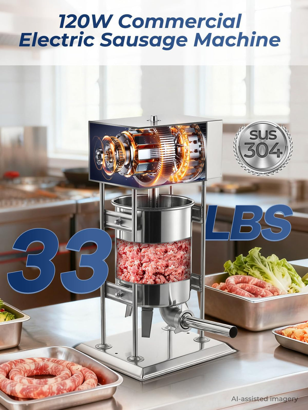 33LBS Stainless Steel Sausage Stuffer P801245