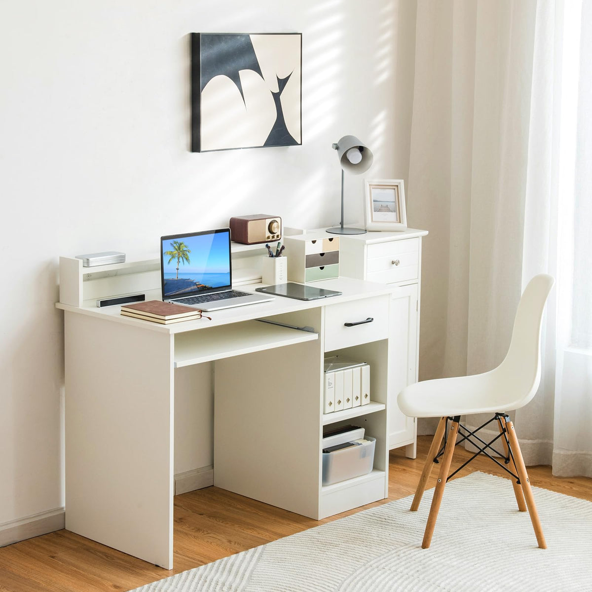 White Desk with Drawer and Keyboard Tray B80213