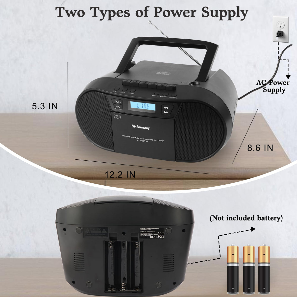 Portable CD Cassette Boombox with Bluetooth MP3 USB FM Radio J905065