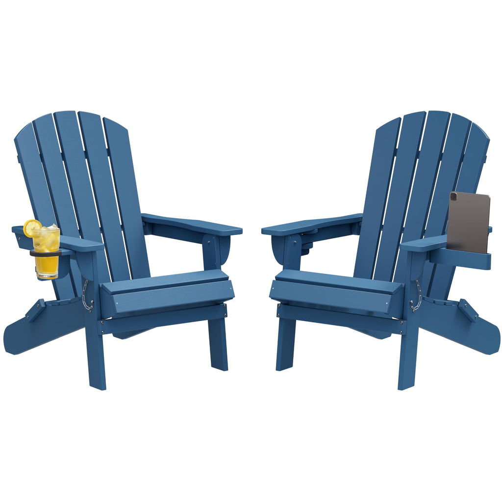 Folding Adirondack Chair Set of 2 with Cup Holder Navy Blue U258531