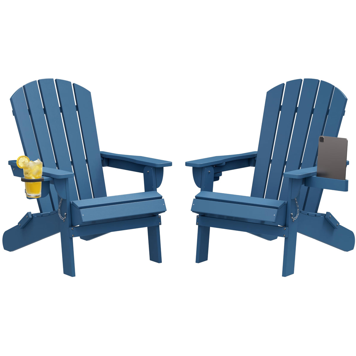 Folding Adirondack Chair Set of 2 with Cup Holder Navy Blue U258531