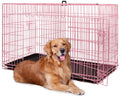 48 Inch Extra Large Pink Folding Metal Wire Dog Crate with Divider Panel F6087