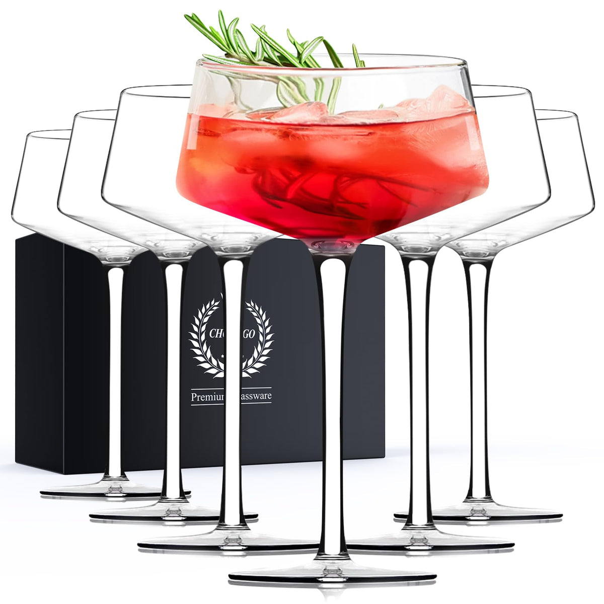 Martini Glasses Set of 6, 8Oz Hand Blown Crystal Cocktail Glasses O9492