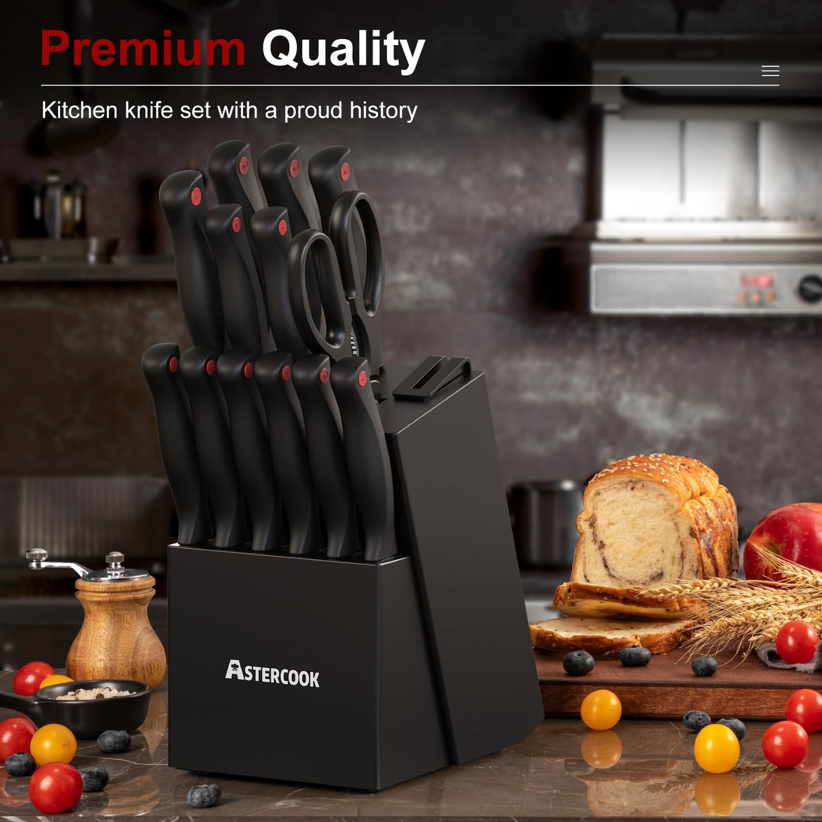 15 Pc German Knife Set with Block and Sharpener P1267