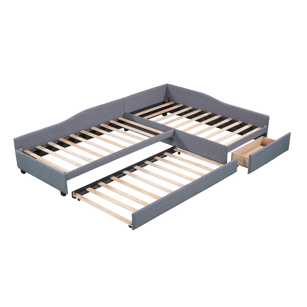 L Shaped Twin Daybed with Trundle and Storage Drawers T11125