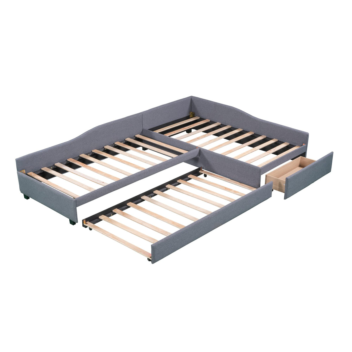 L Shaped Twin Daybed with Trundle and Storage Drawers T11125