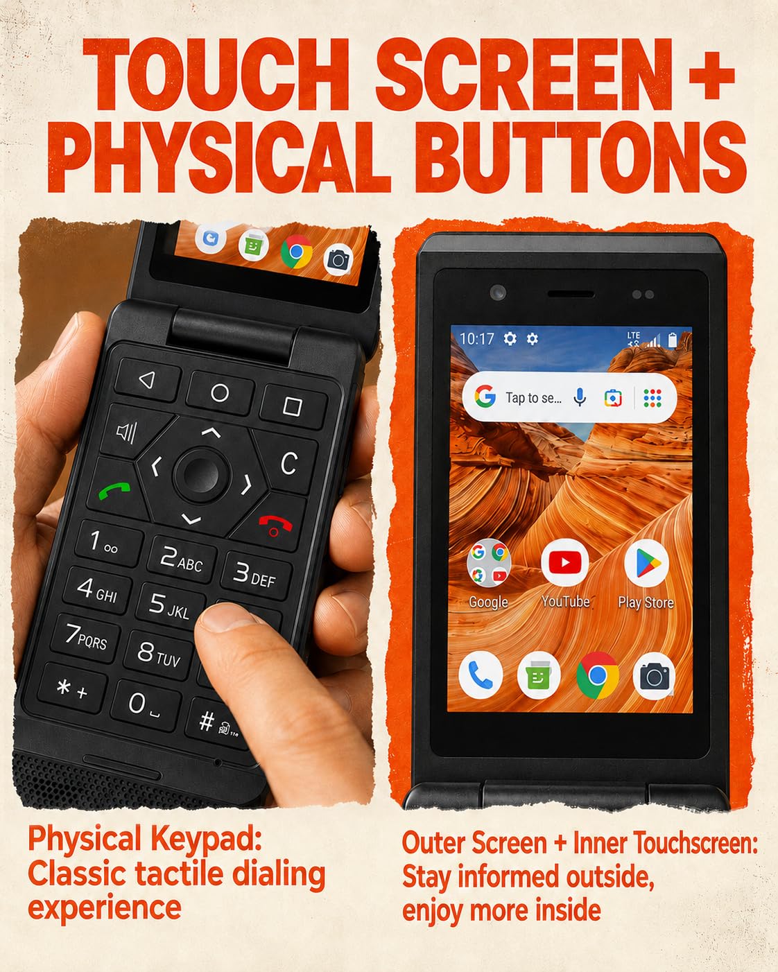 16GB Rugged Touchscreen Android 11 IP68 Water Resistant 4G LTE Flip Phone W5493
