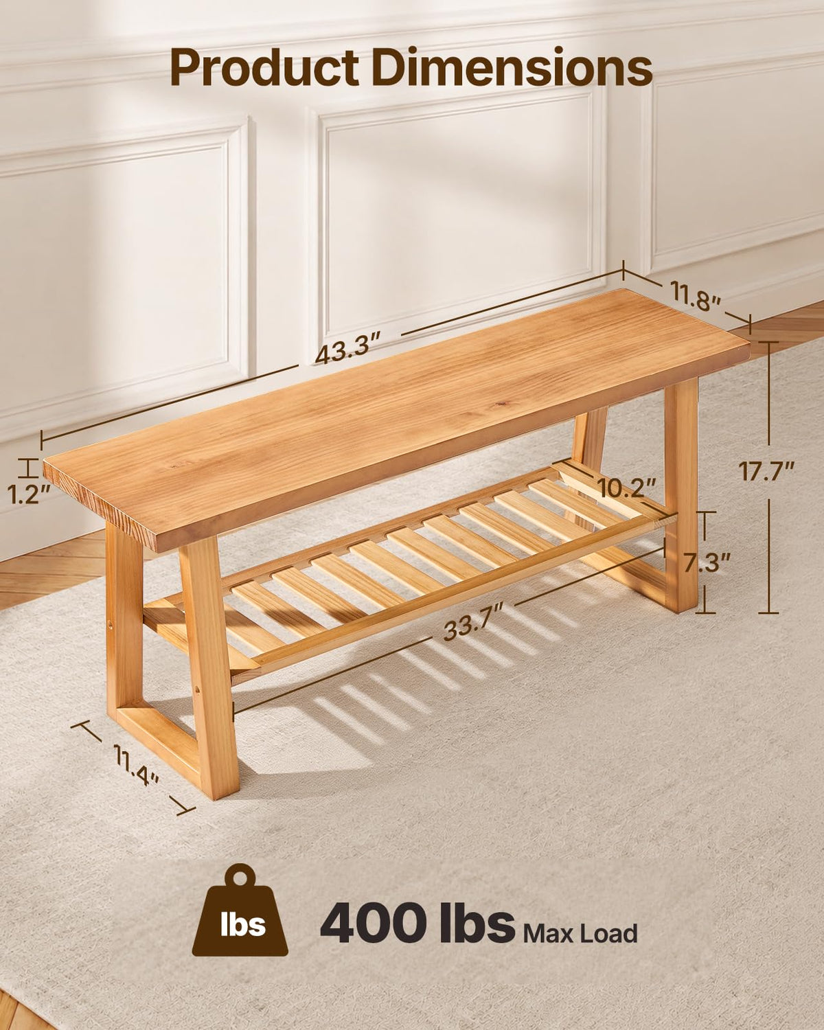 Pine Wood Entryway Bench with Shoe Storage Shelf N27875