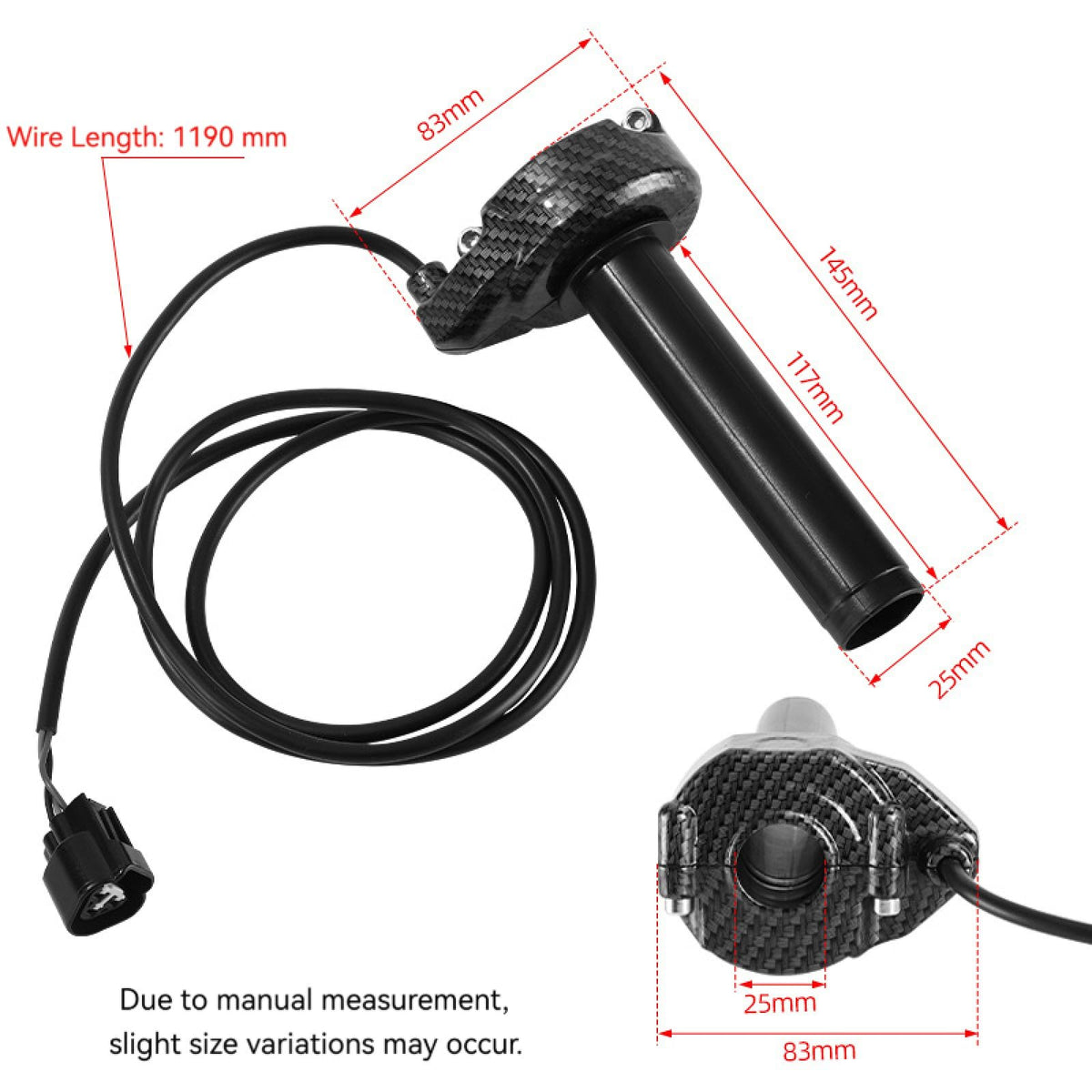 Electric Dirt Bike Twist Throttle Metal Housing Ribbed Grip 3 Pin Sealed Connector G82283