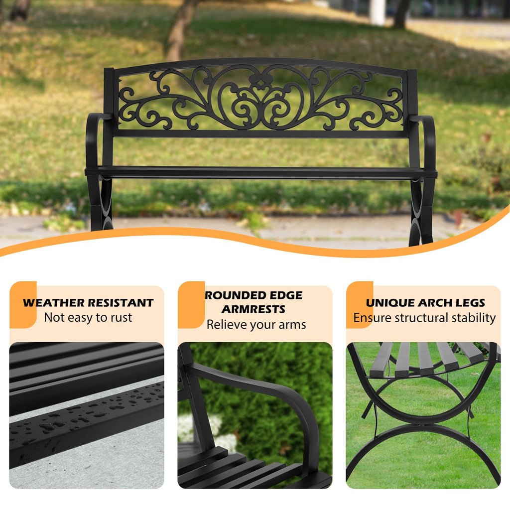 50" Outdoor Garden Bench Black 480lbs Load Capacity S6960
