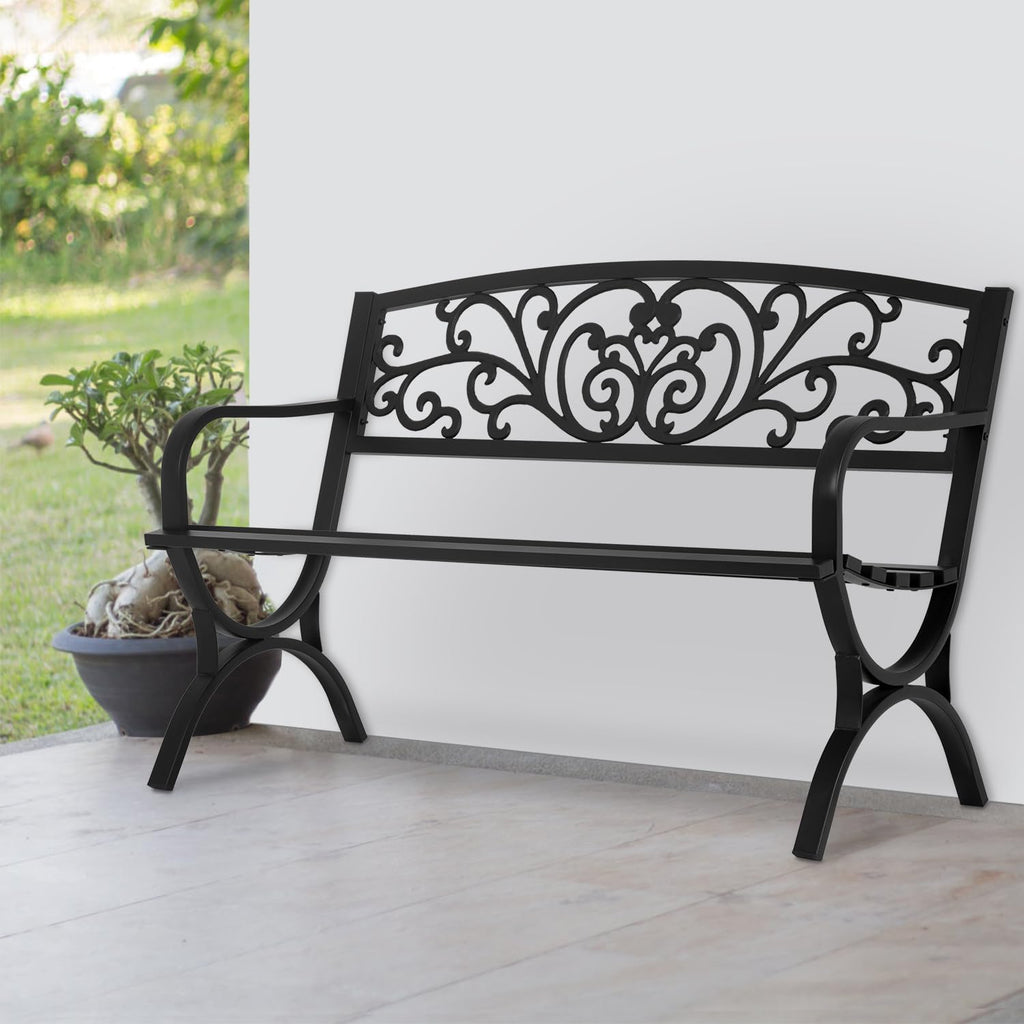 50" Outdoor Garden Bench Black 480lbs Load Capacity S6960