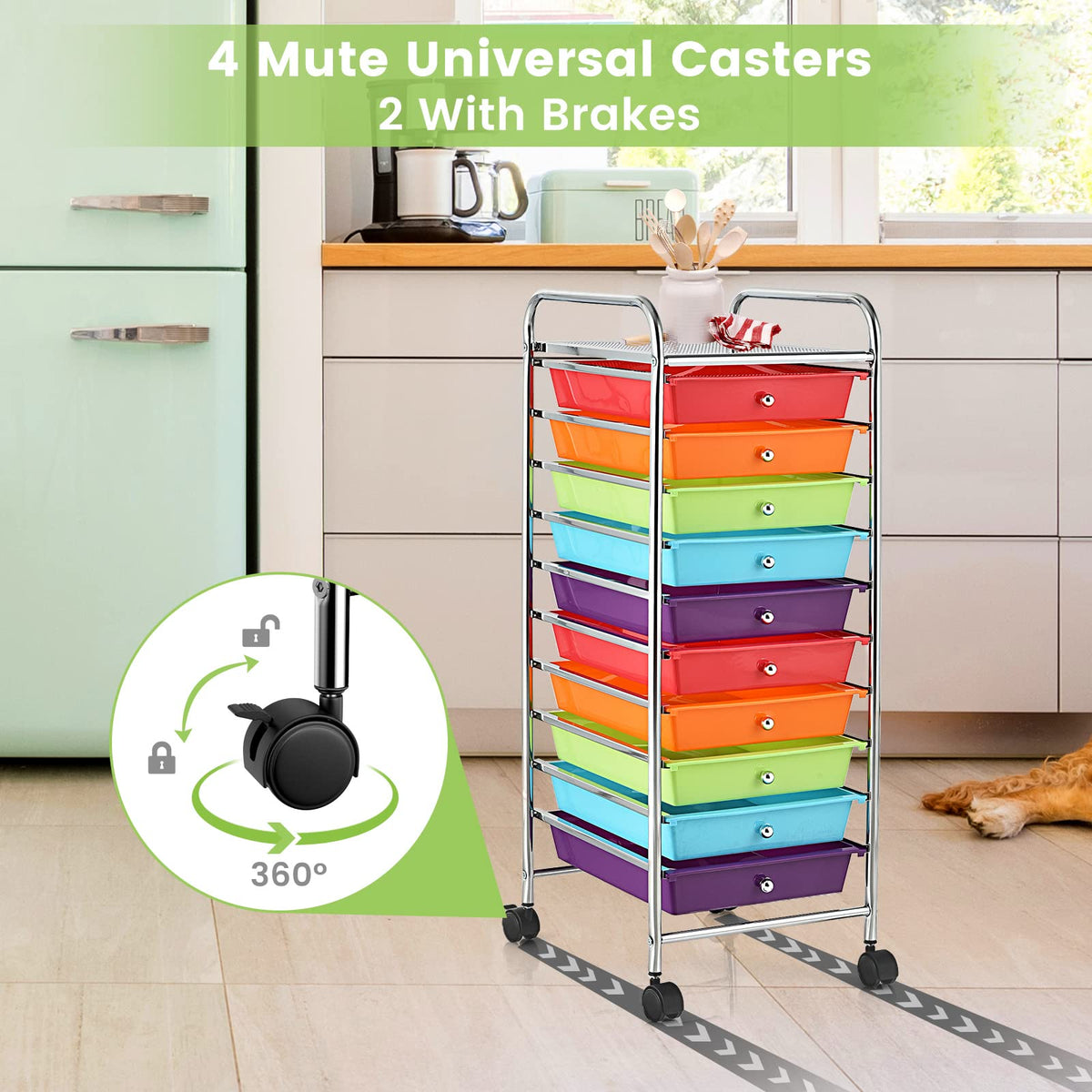 10-Tier Rolling Storage Cart with Drawers J3017
