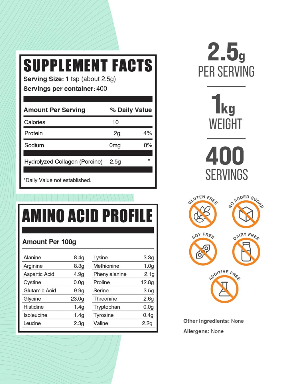 Hydrolyzed Porcine Collagen Powder Unflavored Gluten Free 1kg G195