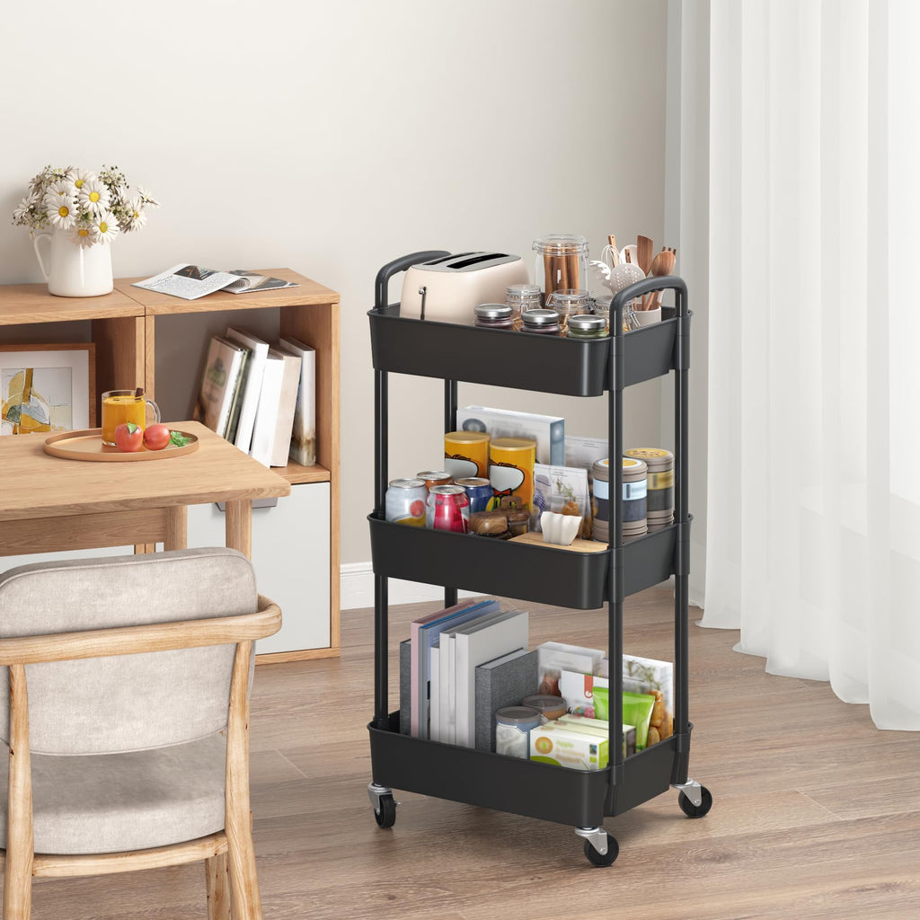 3-Tier Plastic Rolling Utility Cart with Wheels H134