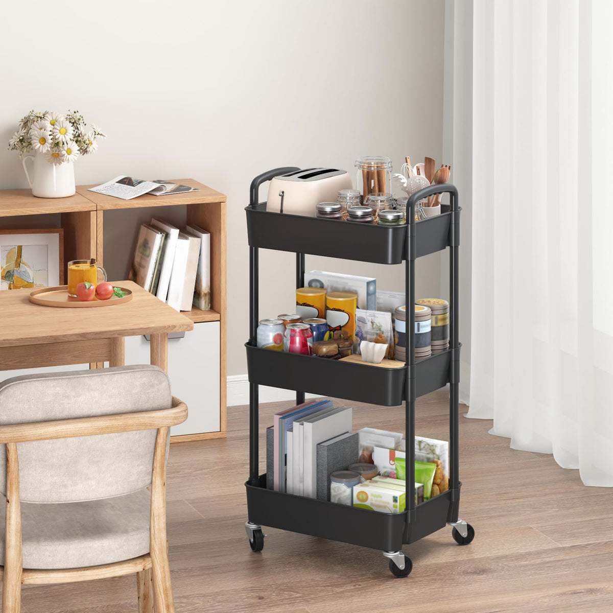3-Tier Plastic Rolling Utility Cart with Wheels H134
