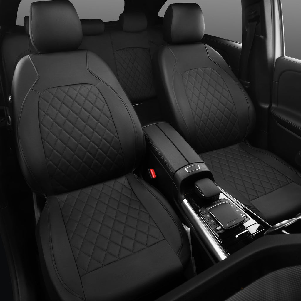 Faux Leather Car Seat Covers Full Set, Airbag Compatible, Breathable, All Black A602179