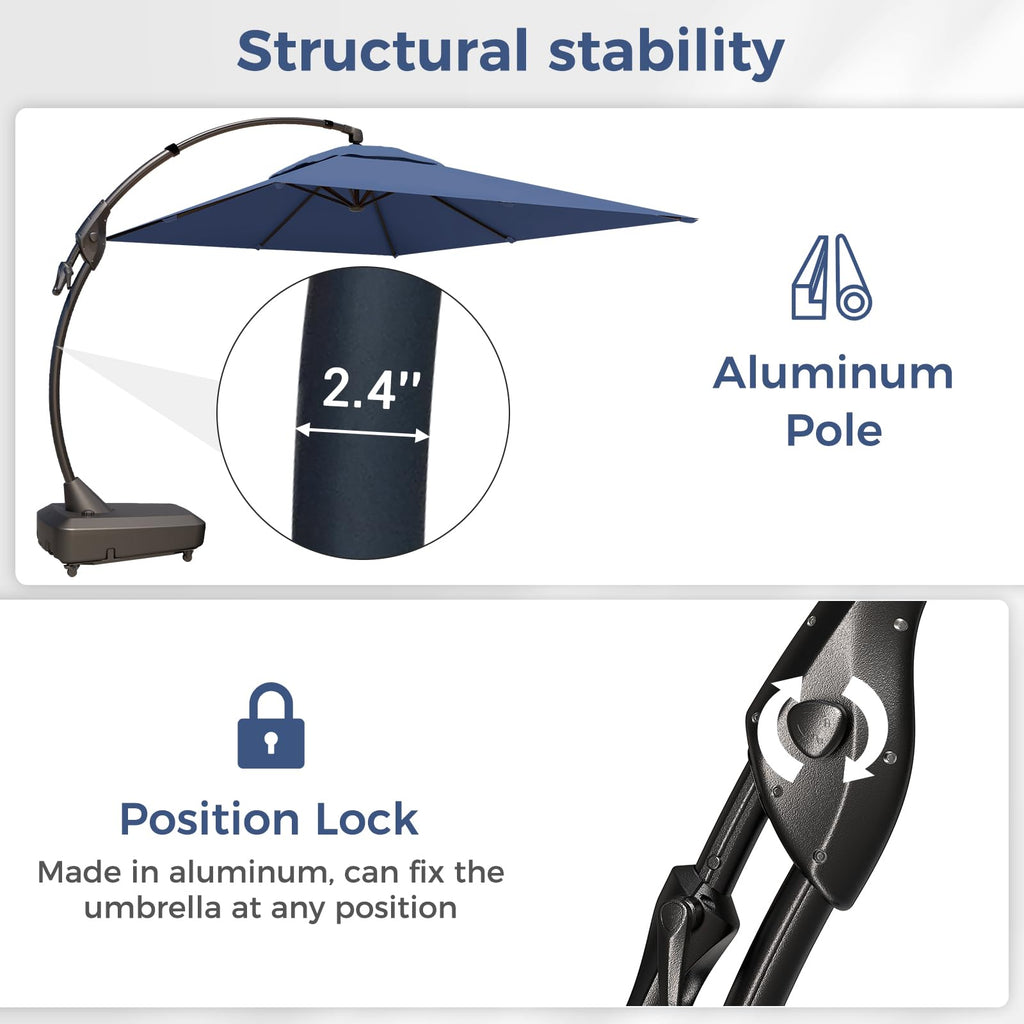 9x12 FT Navy Blue Cantilever Umbrella with Base & Cover T739554