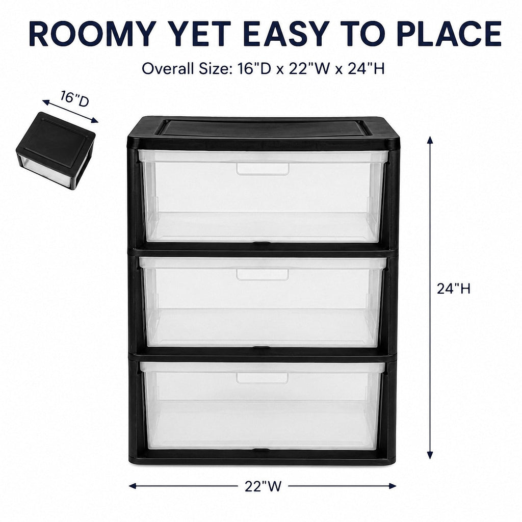 Black 3 Drawer Plastic Storage Tower T51291