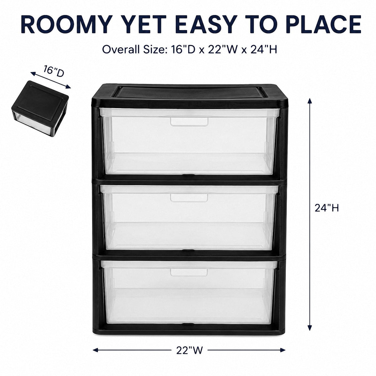 Black 3 Drawer Plastic Storage Tower T51291