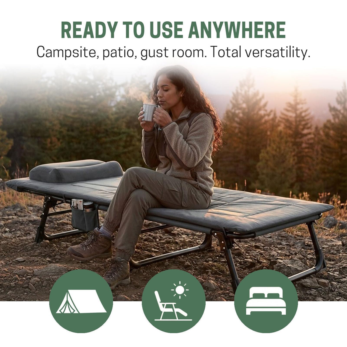 Folding Camping Cot with Pad and Pillow Q23394
