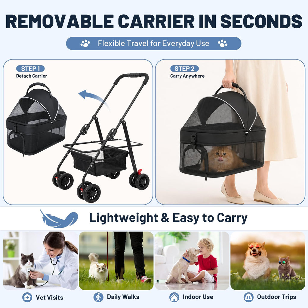 Foldable Pet Stroller with Detachable Carrier N303146