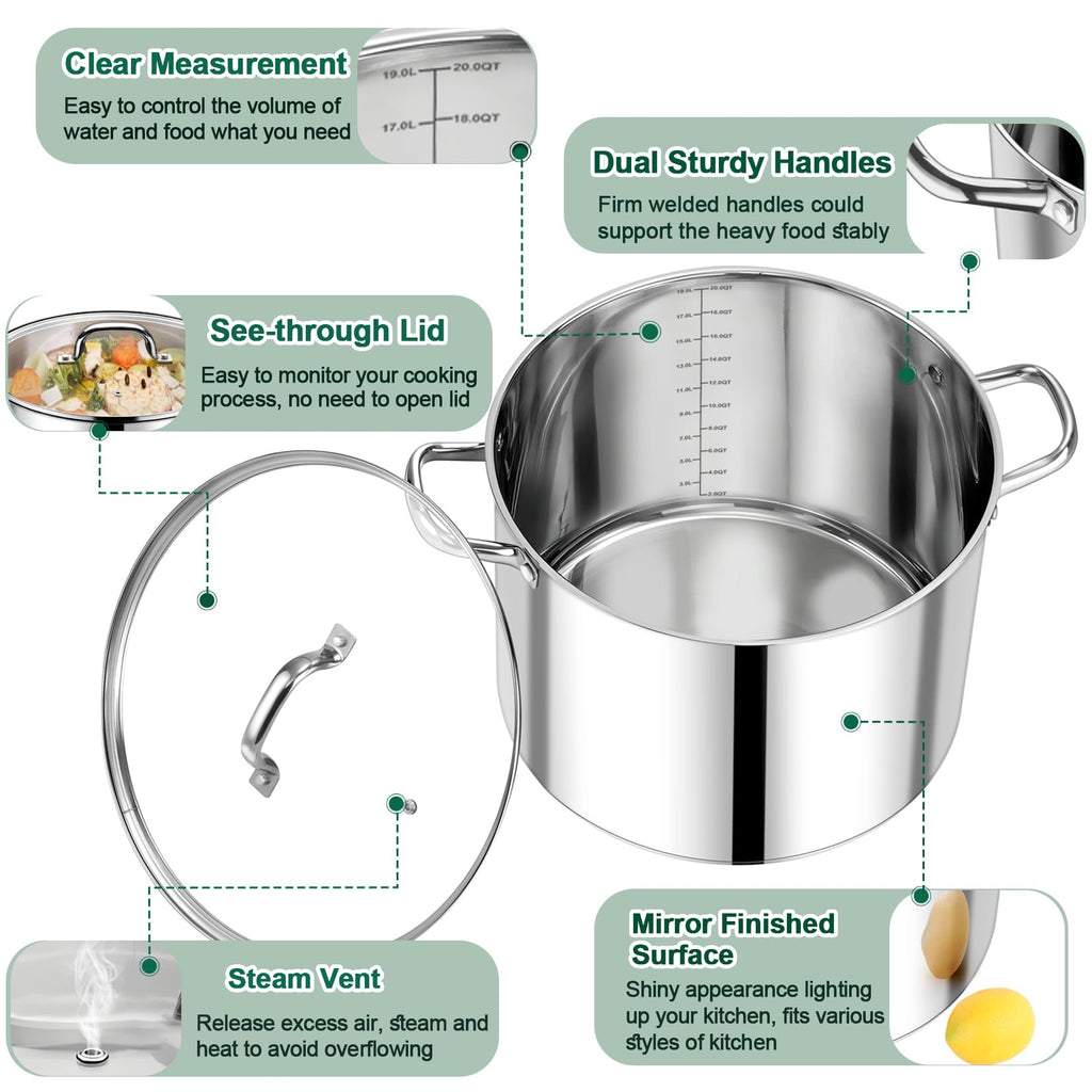 20 QT Stainless Steel Stock Pot with Lid G4225