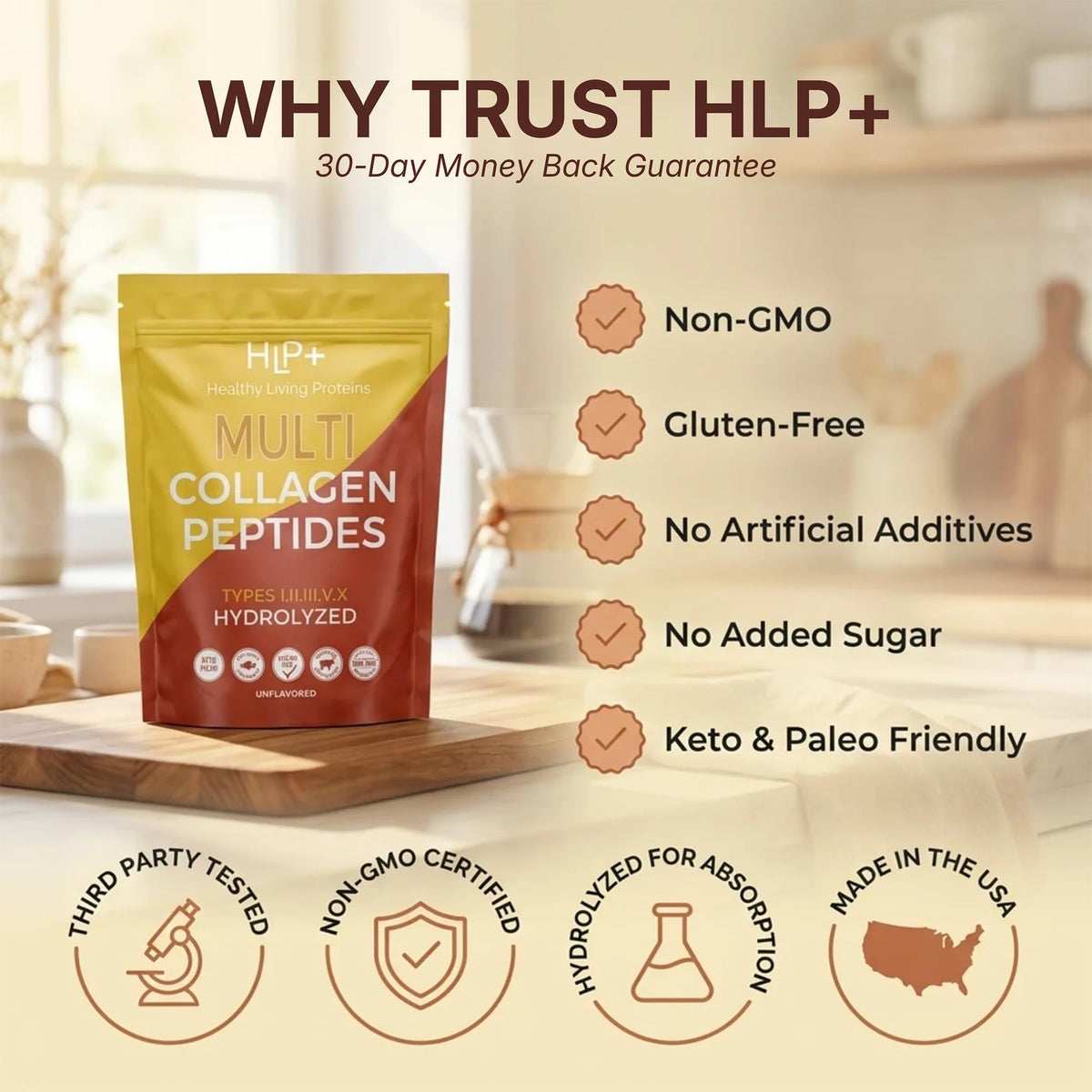 Multi Hydrolyzed Collagen Peptides Type I, II, III, V, & X Grass Fed Bovine Wild Caught Marine Free Range Chicken Gluten Free Unflavored 1 Pound O262001