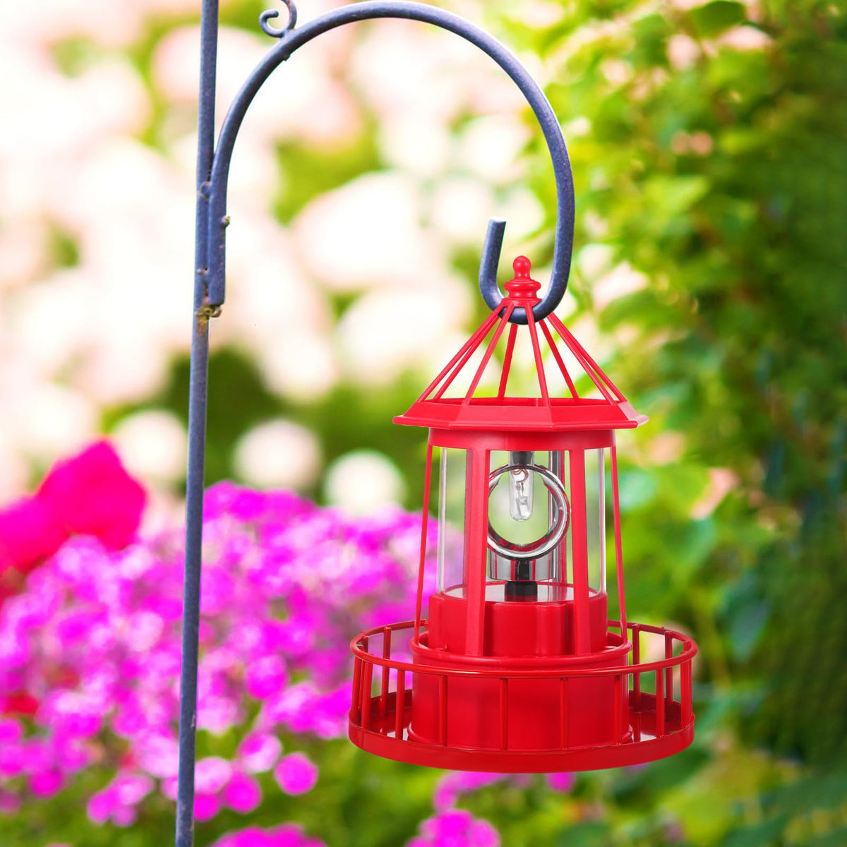 Solar Lighthouse Rotating Beacon Light Red Iron J2926